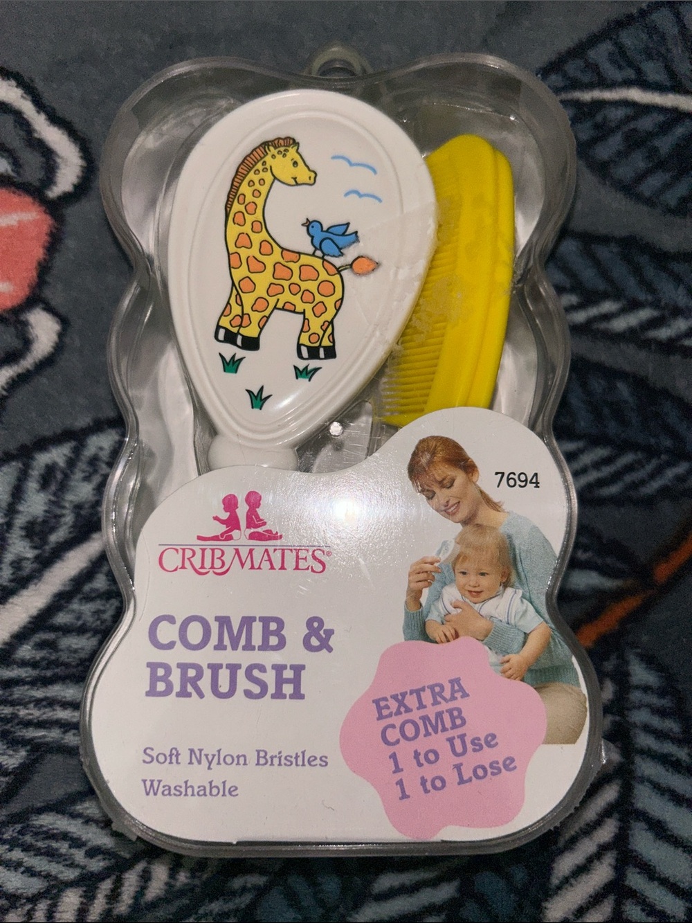Vintage NWT Yellow & White Baby Comb and Brush Set